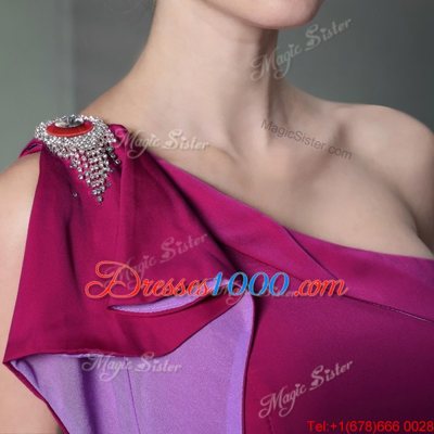 Sumptuous Column/Sheath Prom Party Dress Burgundy One Shoulder Chiffon Sleeveless High Low Side Zipper