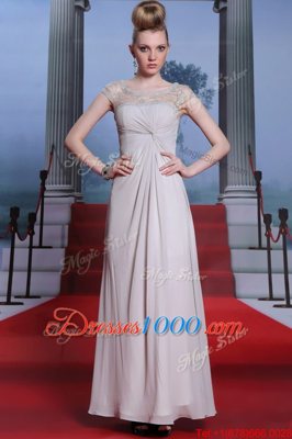 Floor Length Side Zipper Prom Party Dress Silver and In for Prom and Party with Beading and Lace and Ruching