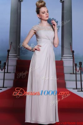 Floor Length Side Zipper Prom Party Dress Silver and In for Prom and Party with Beading and Lace and Ruching