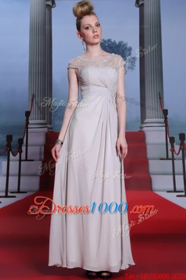 Floor Length Side Zipper Prom Party Dress Silver and In for Prom and Party with Beading and Lace and Ruching