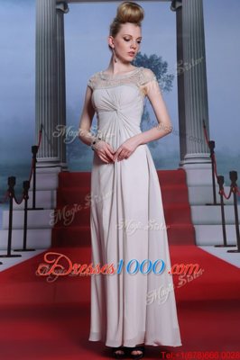 Floor Length Side Zipper Prom Party Dress Silver and In for Prom and Party with Beading and Lace and Ruching