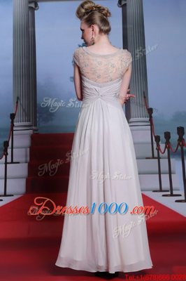 Floor Length Side Zipper Prom Party Dress Silver and In for Prom and Party with Beading and Lace and Ruching