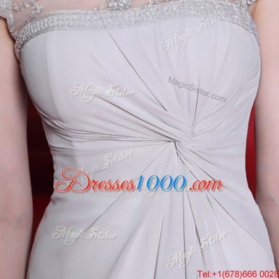 Floor Length Side Zipper Prom Party Dress Silver and In for Prom and Party with Beading and Lace and Ruching