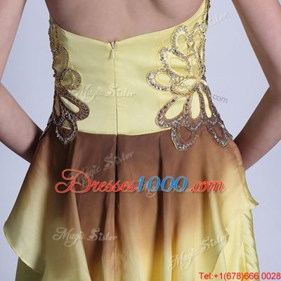 Light Yellow Chiffon Zipper Prom Evening Gown Sleeveless High Low Beading