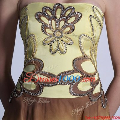 Light Yellow Chiffon Zipper Prom Evening Gown Sleeveless High Low Beading