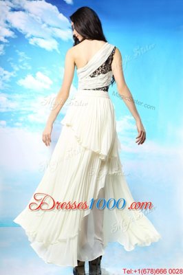 Perfect White One Shoulder Side Zipper Appliques and Ruffled Layers Prom Evening Gown Sleeveless