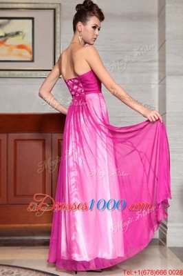 Ankle Length Fuchsia Prom Dresses Chiffon Sleeveless Beading and Ruching