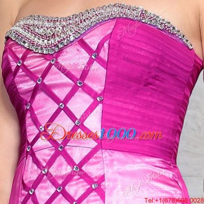 Ankle Length Fuchsia Prom Dresses Chiffon Sleeveless Beading and Ruching