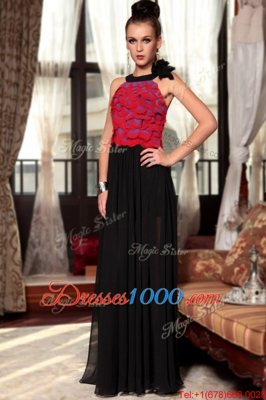 Deluxe Scoop Red And Black Sleeveless Chiffon Side Zipper Homecoming Dress for Prom and Party
