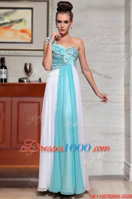 Blue And White Side Zipper Straps Beading and Sequins and Hand Made Flower Homecoming Dress Chiffon Sleeveless