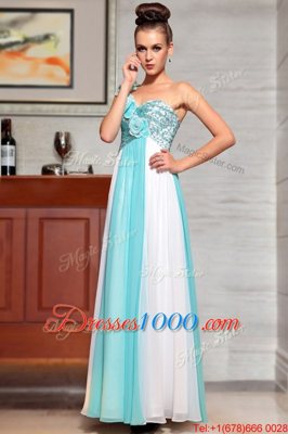 Blue And White Side Zipper Straps Beading and Sequins and Hand Made Flower Homecoming Dress Chiffon Sleeveless