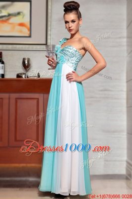 Blue And White Side Zipper Straps Beading and Sequins and Hand Made Flower Homecoming Dress Chiffon Sleeveless