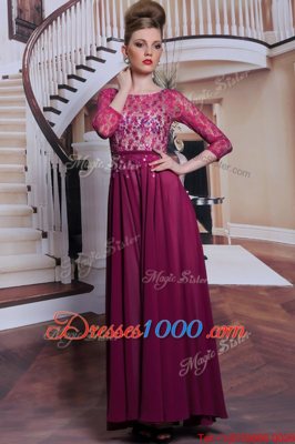 Dynamic Fuchsia Prom Dresses Prom and Party and For with Lace and Sequins Bateau 3|4 Length Sleeve Zipper