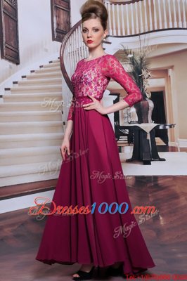 Dynamic Fuchsia Prom Dresses Prom and Party and For with Lace and Sequins Bateau 3|4 Length Sleeve Zipper