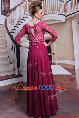 Dynamic Fuchsia Prom Dresses Prom and Party and For with Lace and Sequins Bateau 3|4 Length Sleeve Zipper