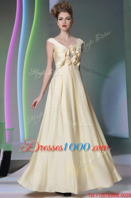 High Quality Scoop Light Yellow Cap Sleeves Chiffon Side Zipper Prom Party Dress for Prom and Party