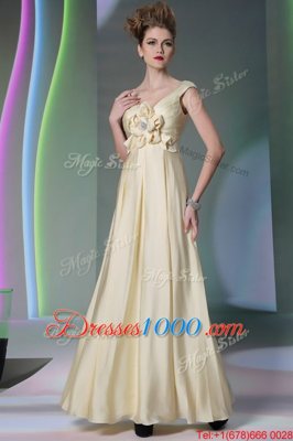 High Quality Scoop Light Yellow Cap Sleeves Chiffon Side Zipper Prom Party Dress for Prom and Party