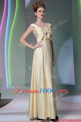 High Quality Scoop Light Yellow Cap Sleeves Chiffon Side Zipper Prom Party Dress for Prom and Party