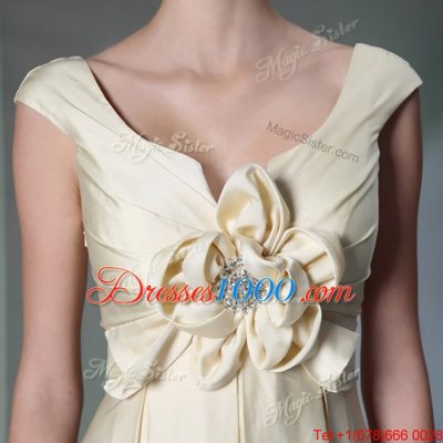 High Quality Scoop Light Yellow Cap Sleeves Chiffon Side Zipper Prom Party Dress for Prom and Party