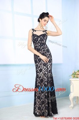 Sophisticated Scoop Floor Length Black Prom Gown Chiffon Sleeveless Lace