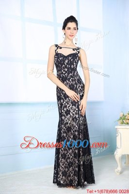 Sophisticated Scoop Floor Length Black Prom Gown Chiffon Sleeveless Lace