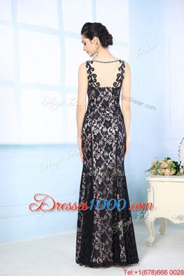 Sophisticated Scoop Floor Length Black Prom Gown Chiffon Sleeveless Lace