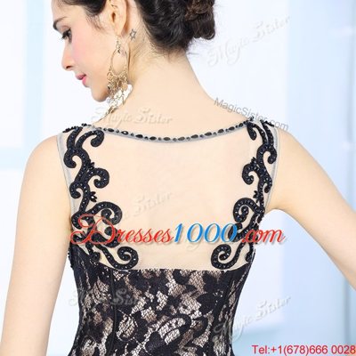 Sophisticated Scoop Floor Length Black Prom Gown Chiffon Sleeveless Lace