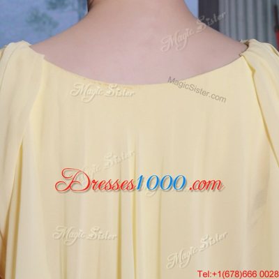 Scoop Sleeveless Chiffon Floor Length Side Zipper Prom Evening Gown in Light Yellow for with Beading