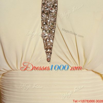 Scoop Sleeveless Chiffon Floor Length Side Zipper Prom Evening Gown in Light Yellow for with Beading