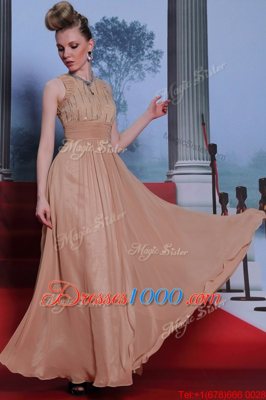 Romantic Scoop Sequins Peach Sleeveless Chiffon Clasp Handle Dress for Prom for Prom and Party