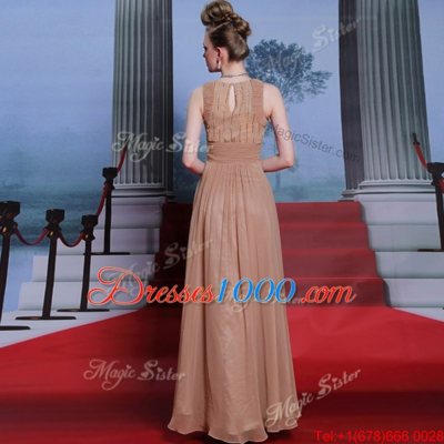 Romantic Scoop Sequins Peach Sleeveless Chiffon Clasp Handle Dress for Prom for Prom and Party