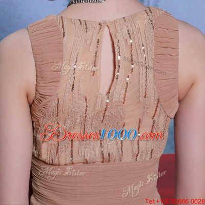 Romantic Scoop Sequins Peach Sleeveless Chiffon Clasp Handle Dress for Prom for Prom and Party