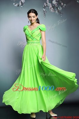 Simple Empire Pattern Dress for Prom Backless Chiffon Short Sleeves Floor Length