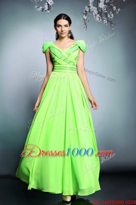 Simple Empire Pattern Dress for Prom Backless Chiffon Short Sleeves Floor Length