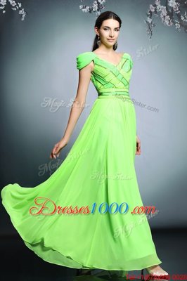 Simple Empire Pattern Dress for Prom Backless Chiffon Short Sleeves Floor Length