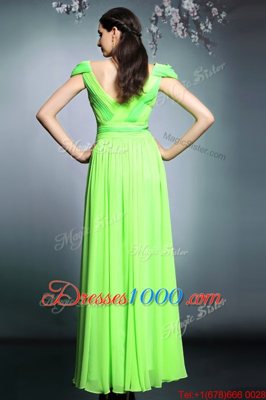 Simple Empire Pattern Dress for Prom Backless Chiffon Short Sleeves Floor Length