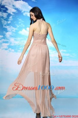 Modern Sleeveless High Low Ruching Side Zipper Prom Evening Gown with Peach