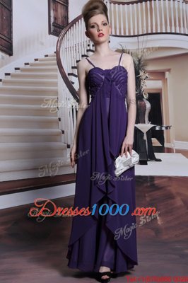 Hot Selling Empire Prom Party Dress Purple Spaghetti Straps Chiffon Sleeveless Floor Length Side Zipper