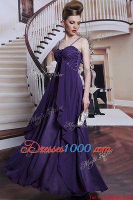 Hot Selling Empire Prom Party Dress Purple Spaghetti Straps Chiffon Sleeveless Floor Length Side Zipper