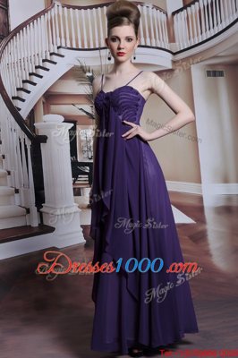 Hot Selling Empire Prom Party Dress Purple Spaghetti Straps Chiffon Sleeveless Floor Length Side Zipper