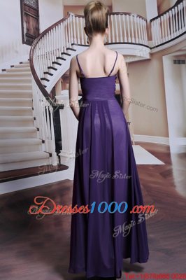 Hot Selling Empire Prom Party Dress Purple Spaghetti Straps Chiffon Sleeveless Floor Length Side Zipper