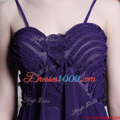 Hot Selling Empire Prom Party Dress Purple Spaghetti Straps Chiffon Sleeveless Floor Length Side Zipper