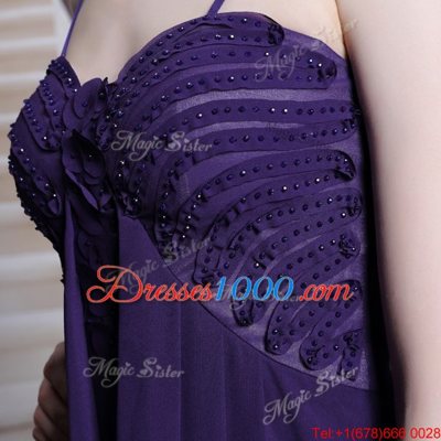 Hot Selling Empire Prom Party Dress Purple Spaghetti Straps Chiffon Sleeveless Floor Length Side Zipper