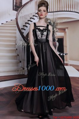 Column/Sheath Homecoming Dress Black Straps Chiffon Sleeveless Floor Length Criss Cross
