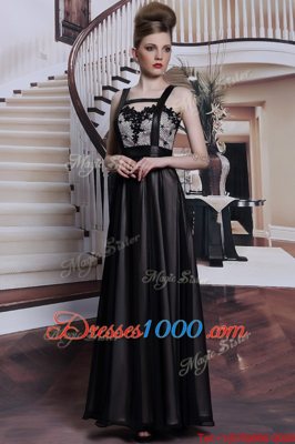Column/Sheath Homecoming Dress Black Straps Chiffon Sleeveless Floor Length Criss Cross