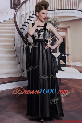 Column/Sheath Homecoming Dress Black Straps Chiffon Sleeveless Floor Length Criss Cross