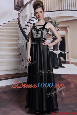 Column/Sheath Homecoming Dress Black Straps Chiffon Sleeveless Floor Length Criss Cross