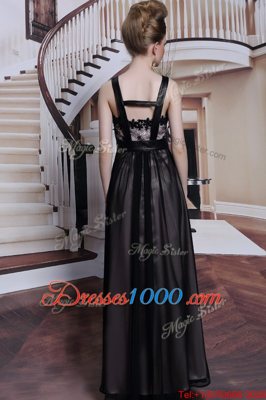 Column/Sheath Homecoming Dress Black Straps Chiffon Sleeveless Floor Length Criss Cross