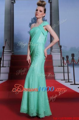 One Shoulder Turquoise Chiffon Side Zipper Prom Party Dress Sleeveless Floor Length Ruching