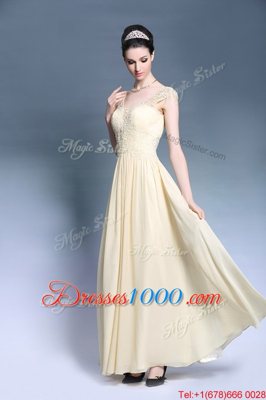 Cute Champagne Chiffon Zipper Dress for Prom Sleeveless Ankle Length Lace